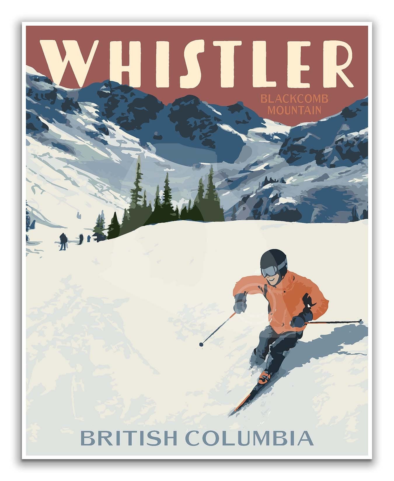Whistler Blackcomb Mountain Print, Whistler British Columbia Skiing Poster, Vintage Style Travel Art