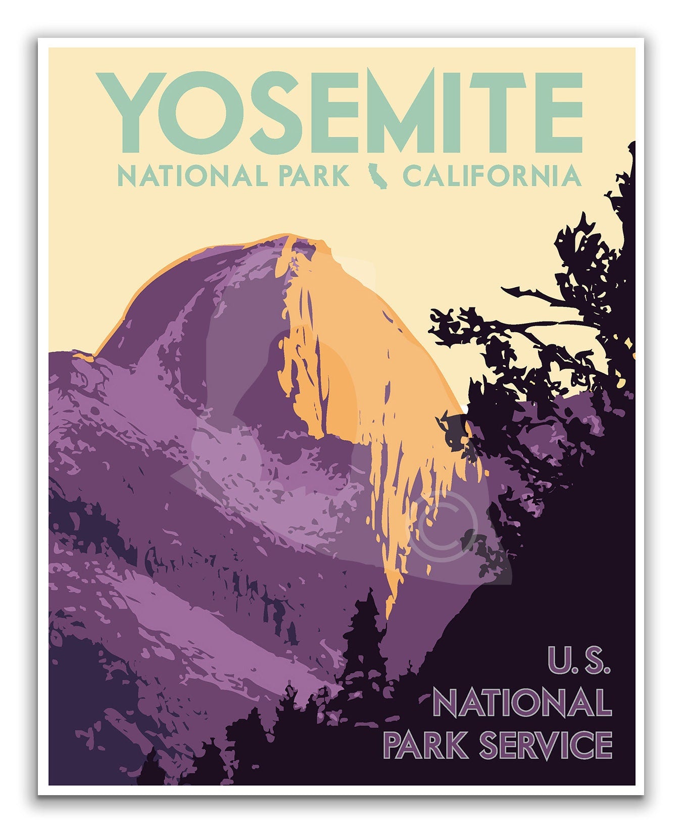 Yosemite National Park Print, Yosemite California Poster, El Capitan Print, Vintage Style Travel Art