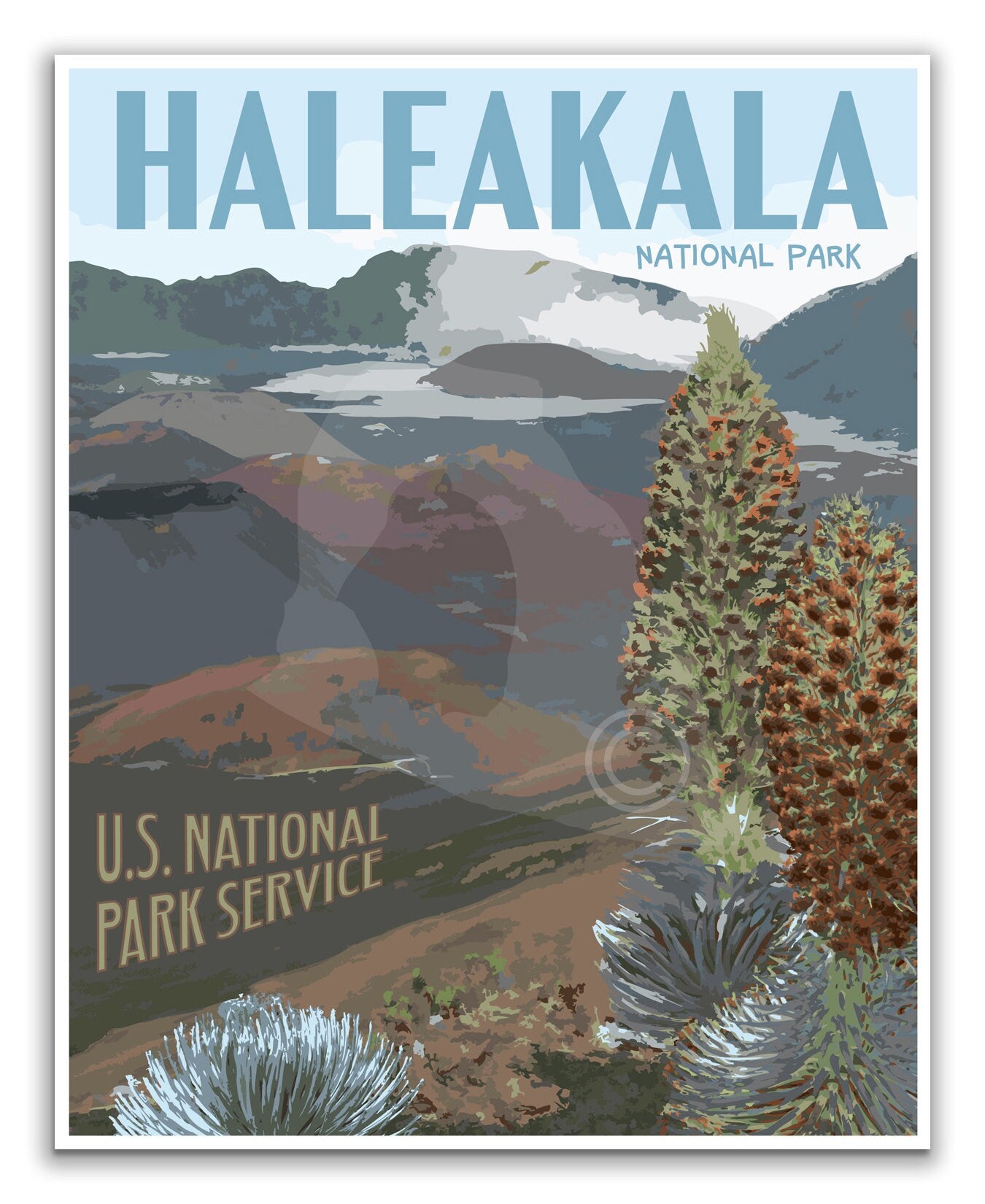 Haleakala National Park Print, Haleakala Hawaii Poster, Vintage Style Travel Art