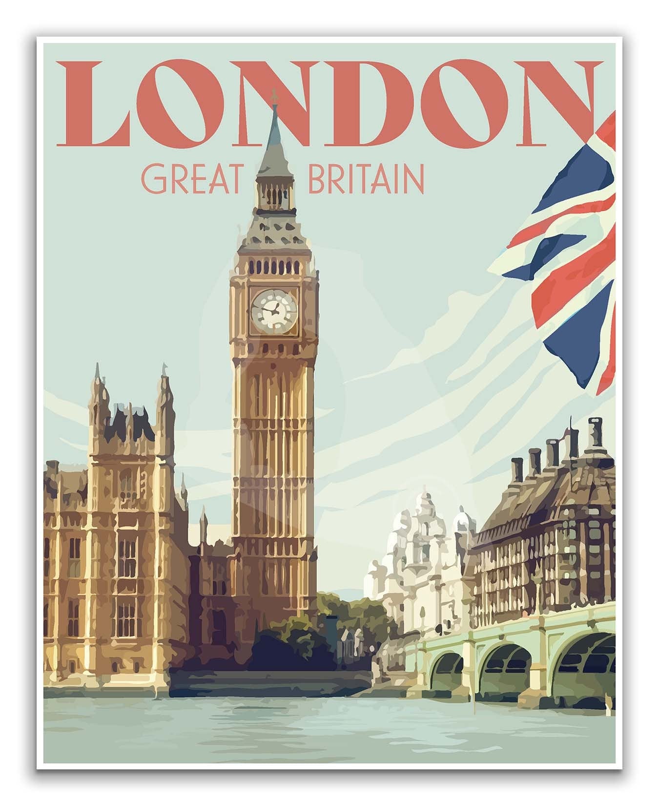 London England Print, London Big Ben Poster, London Great Britain Print, Vintage Style Travel Art