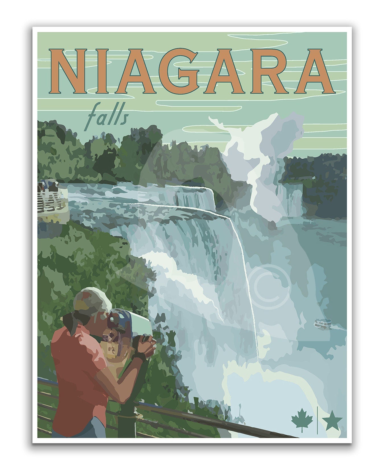 Niagara Falls State Park Print, Niagara Falls Print, Vintage Style Travel Art