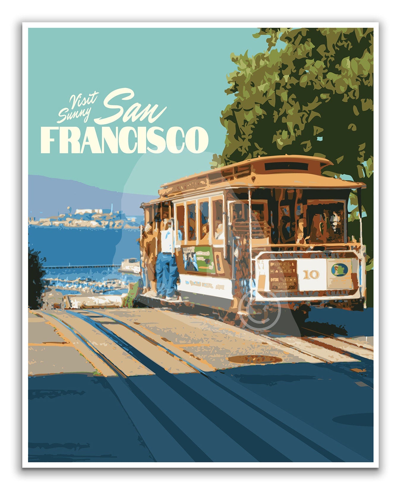 San Francisco California Print,  San Francisco Trolley Car Poster, California Vintage Style Travel Art