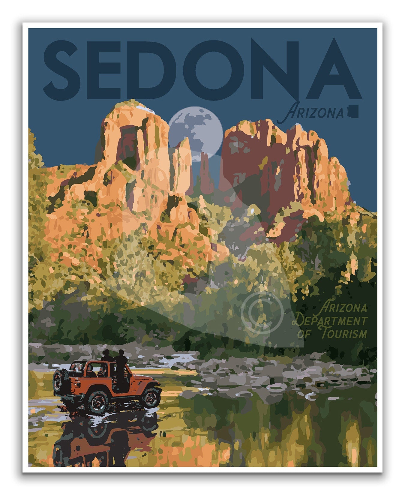 Sedona Arizona Print, Sedona Red Rocks Poster, Arizona Vintage Style Travel Art