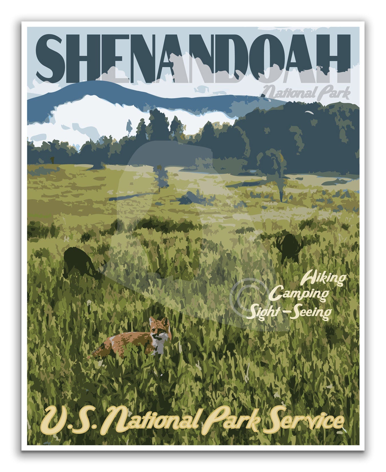 Shenandoah National Park Print, Shenandoah Virginia Poster, Vintage Style Travel Art