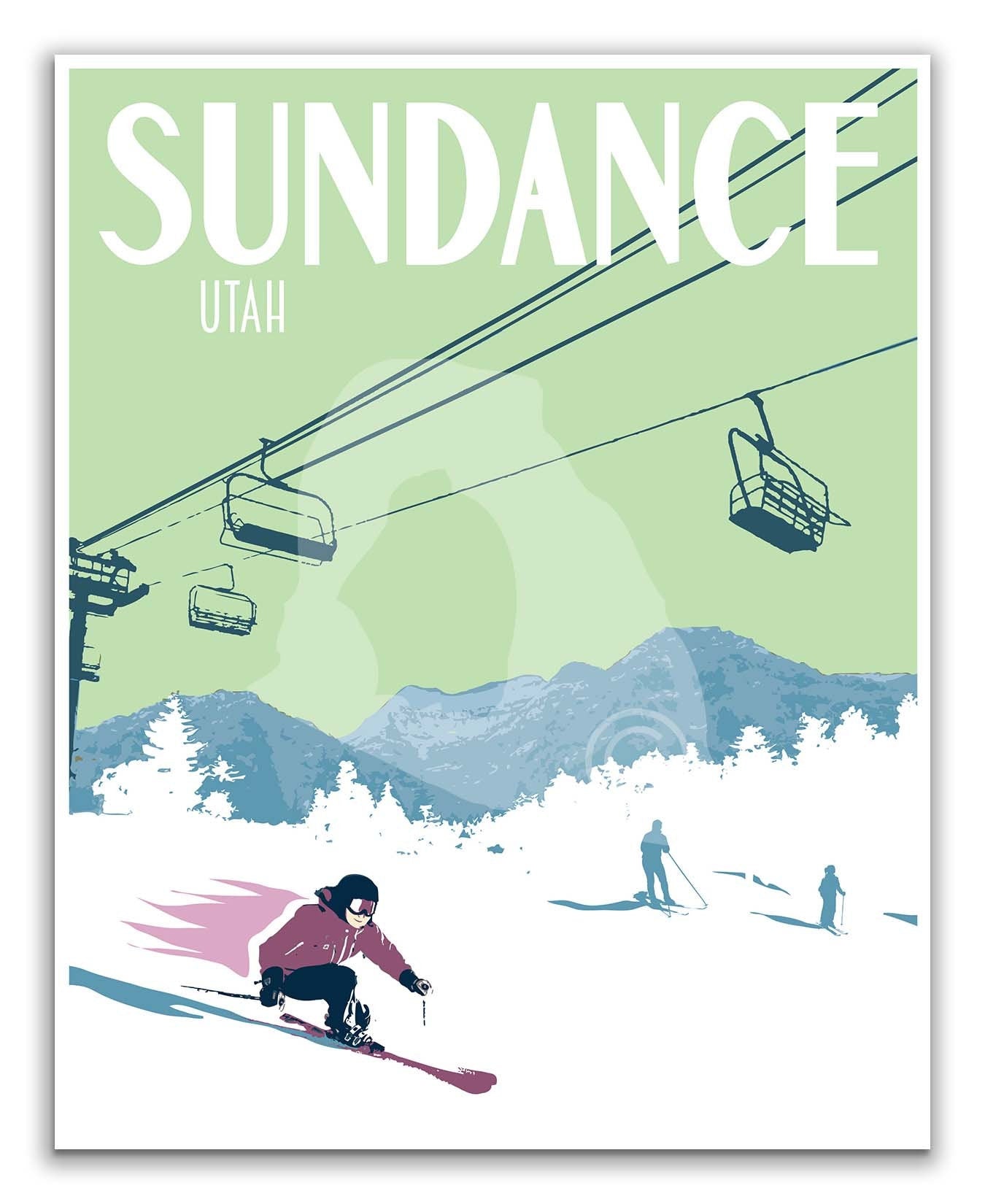 Sundance Utah Print, Sundance Skiing Poster, Sundance Vintage Style Travel Art