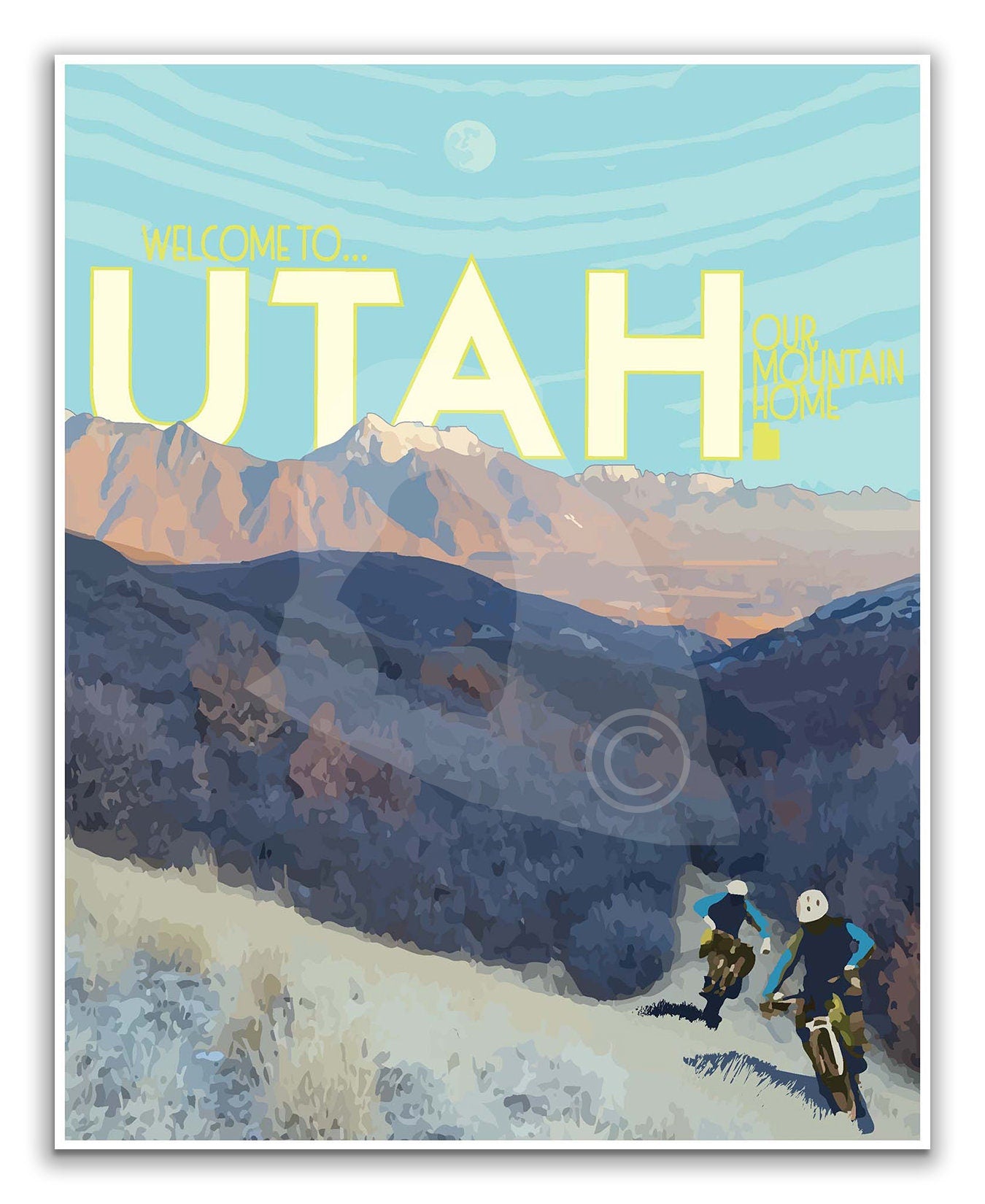 Utah Mountain Biking Print, Utah Mountains Poster, Vintage Style Travel Art